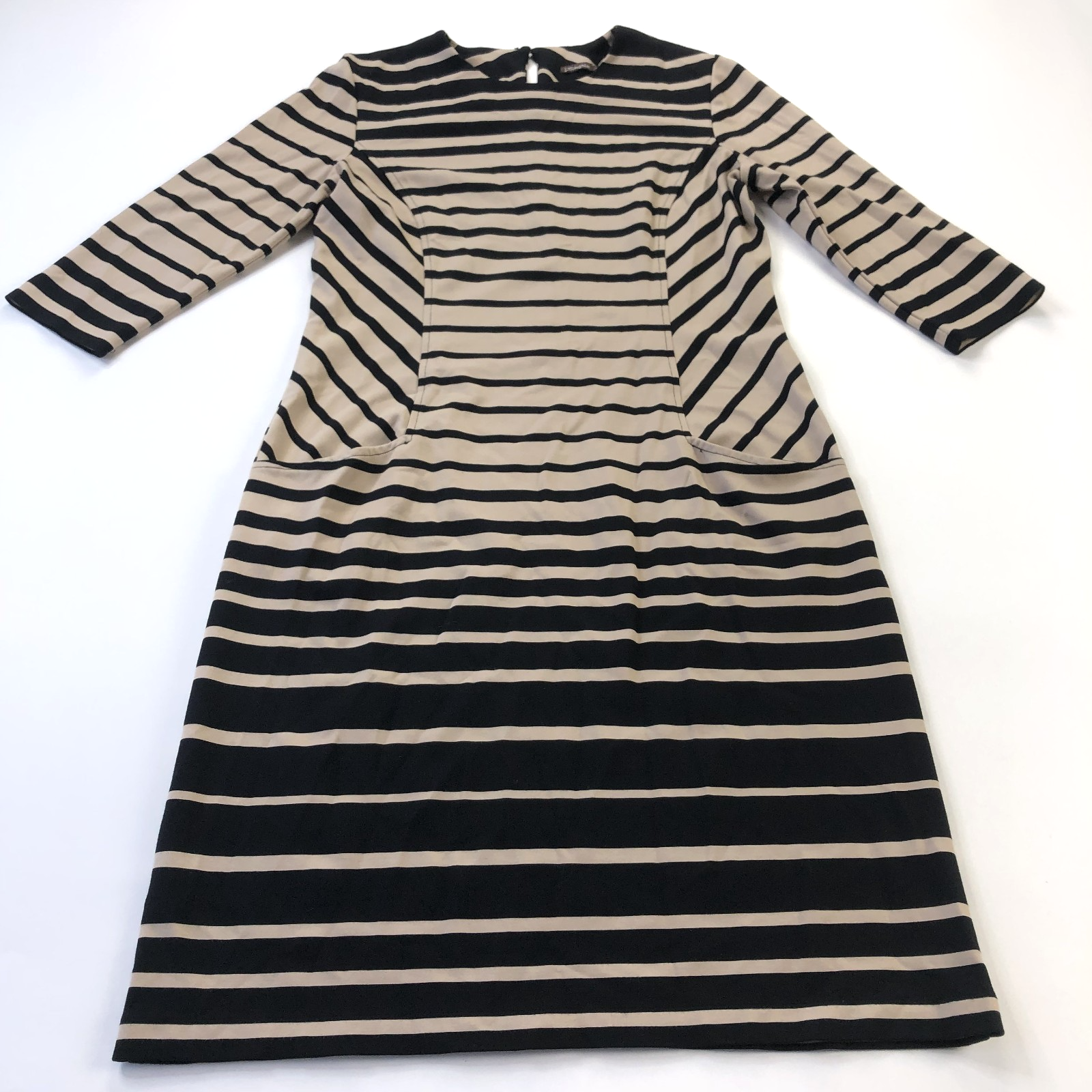 J Mclaughlin Large Sheath Fitted Rayon Nylon Knee Length Dress Black Beige